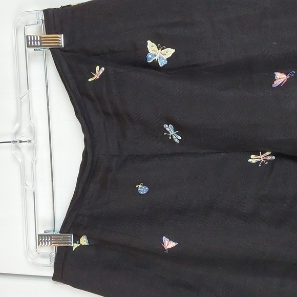 Talbots Irish Linen Black Trousers Novelty Bug/butterfly Embellish Pants Sz.12 - Picture 3 of 16